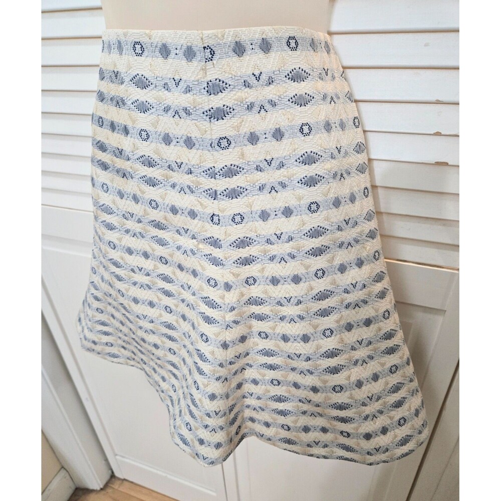 Vntg Y2K J Crew White Blue Gold Brocade Jacquard A-line mini skirt Size 8 Preppy